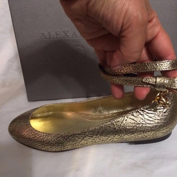 Alexander McQueen Metal Gold Leather Skull Ankle Strap Ballerina